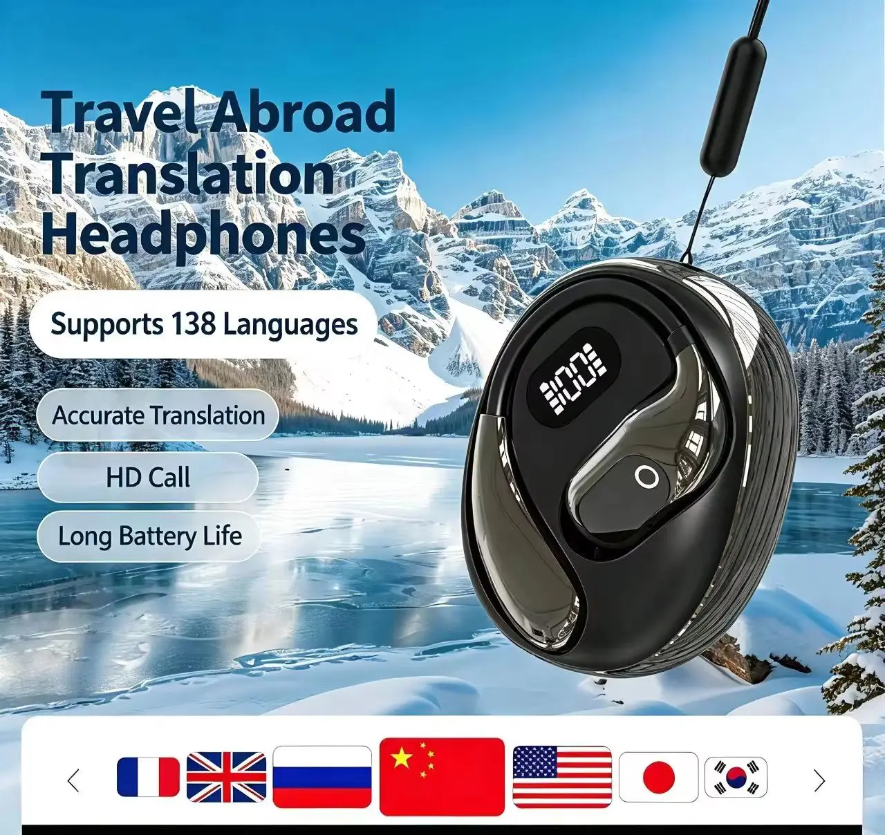 

Real Time Translation Headphones 144 Languages Translator Earphones Wireless Bluetooth 5.4 Headsets for Business Office Travel