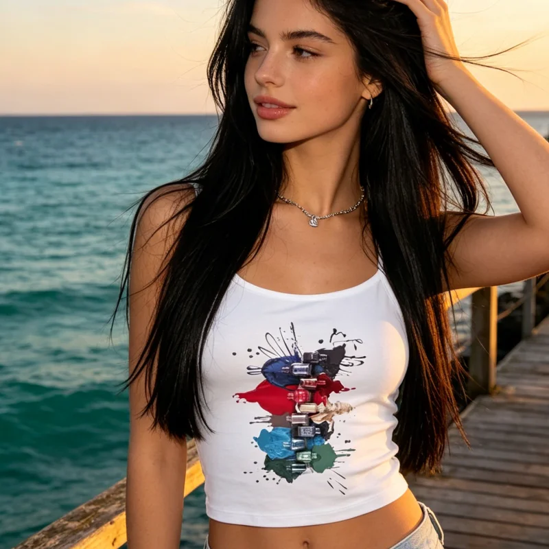 2026 New Women's Clothing Casual Printed Sling Strap Graphics Crop Tops Slim Fit Sleeveless Tank Top Gothic Vintage Streetwear