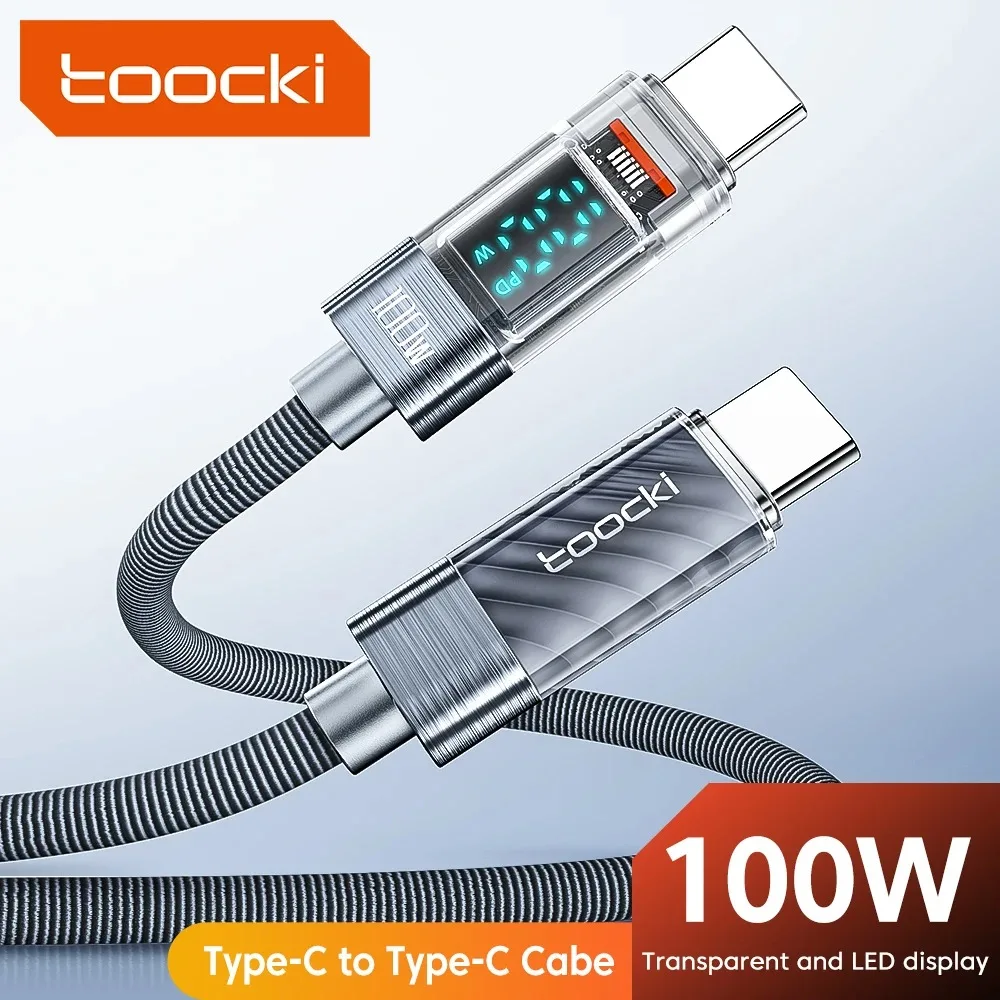 Toocki Kabel typu C do typu C 100W PD Display Szybkie ładowanie Ładowarka USB C do USB C Przezroczysty kabel do Xiaomi Macbook