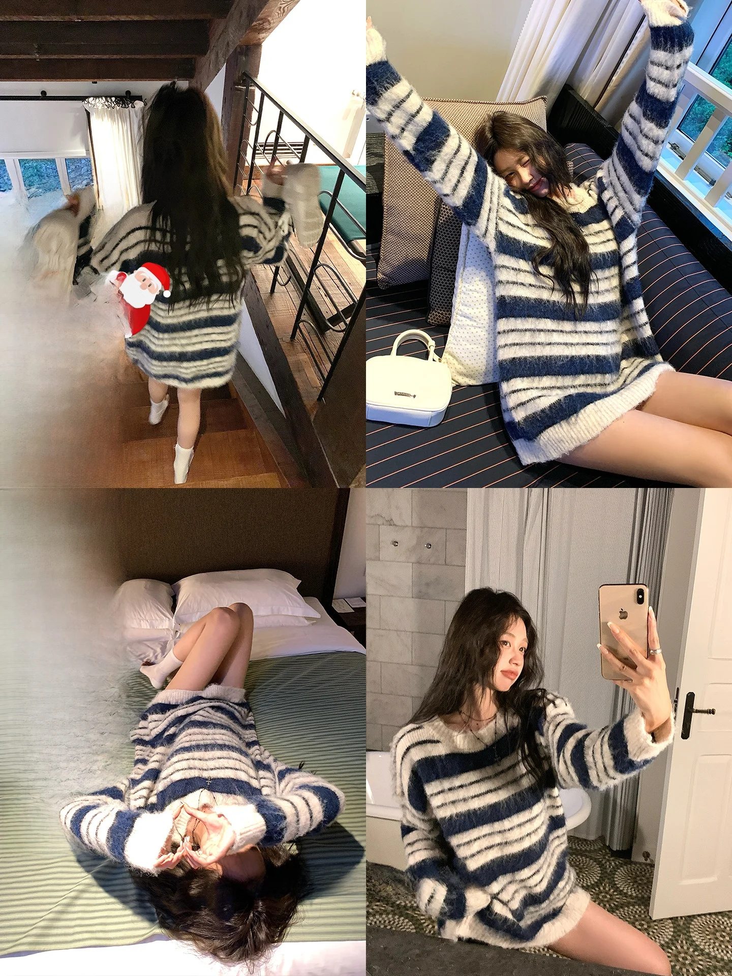 

23TH ALTER Women's Knitted Loose Fit Overhead Sweater Stripe Pattern Warm Thermal Long Sve round Ne Top for Autumn Season