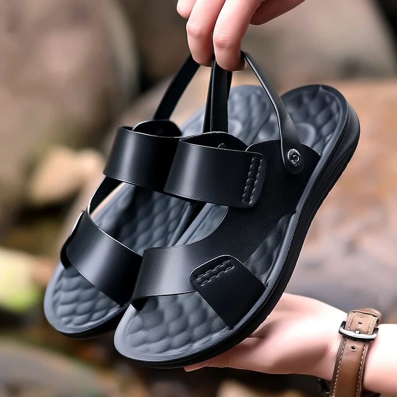 Summer Men\'s Business Leather Sandals Large Size ：37-47 Outdoor Beach Sandals Direct Sales Designer Driving Flat Casual Shoes