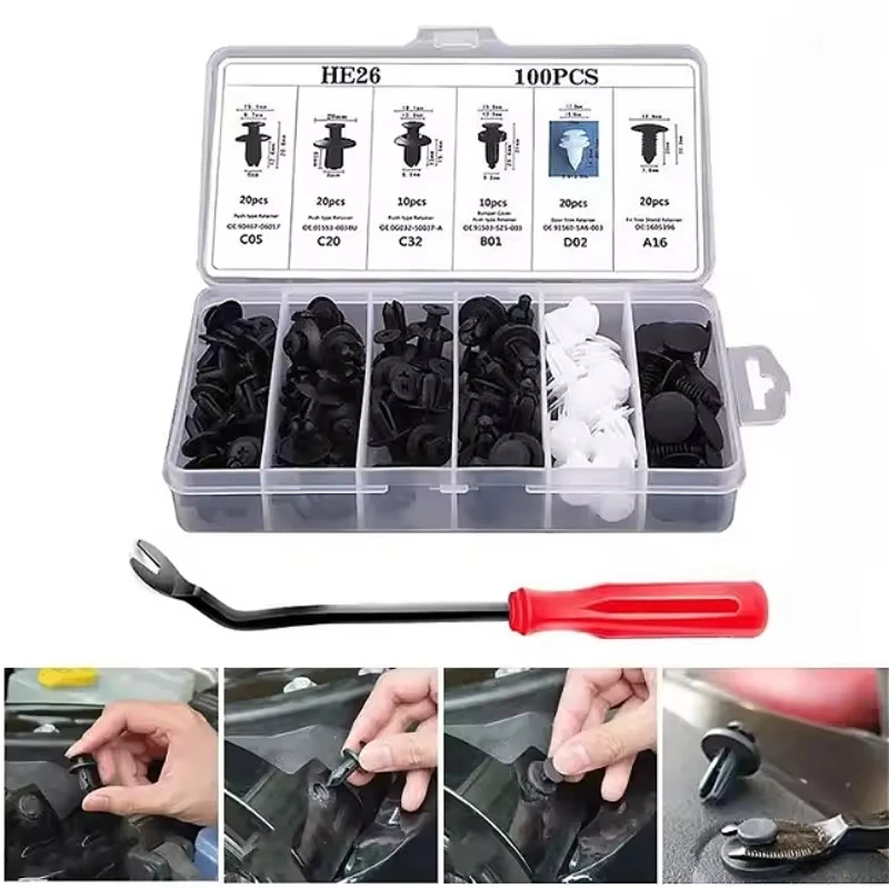 100pcs Auto Fastener Clip Kit Fender Rivet Clips Car Body Push Retainer Pin Rivet Bumper Door Trim Panel Retainer Car Clips
