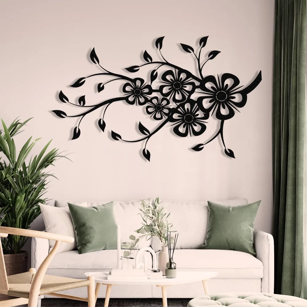 CIFBUY Wrought Iron Flower Wall Art Decor, Spring Floral Metal Sign, Fruit Branch Hanging Ornament