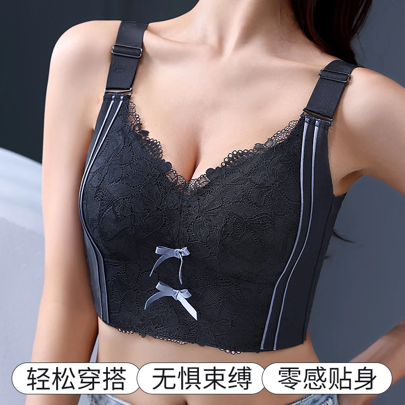 Womens Full Coverage Lace Push Up Bra Wireless Large Size Anti-sagging Underwear Female Lingerie 34 36 38 40 42 44 48 50 C D E