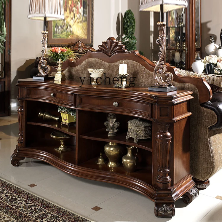 

TQH European Style Entryway Console Table American Style Carved Vintage Sofa Back Table Entryway Cabinet