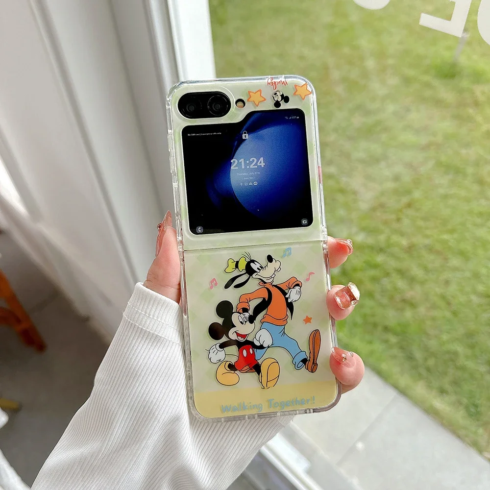 New Disneies Mickey Minnie Goofy with Pendant Phone Case for Samsung Galaxy Z Flip 3 4 5 6 5G PC Hard Anti-drop Back Cover Funda