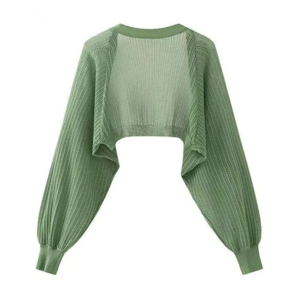 

Women's Summer Ice Silk Sun Protection Cardigan Sheer Mesh Cropped Shrug Puff Sleeve Bolero Shawl Waistcoat Outer Match