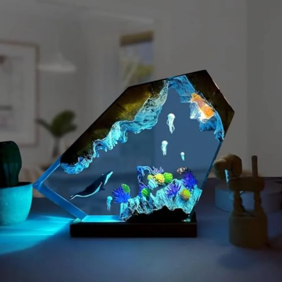 

Ocean Creative Epoxy Rein Wood Light Lamp Handmade Multi Color Aquatic Ocean Lamp Deep ea Diver Cave Enthuiat Led Night Light D