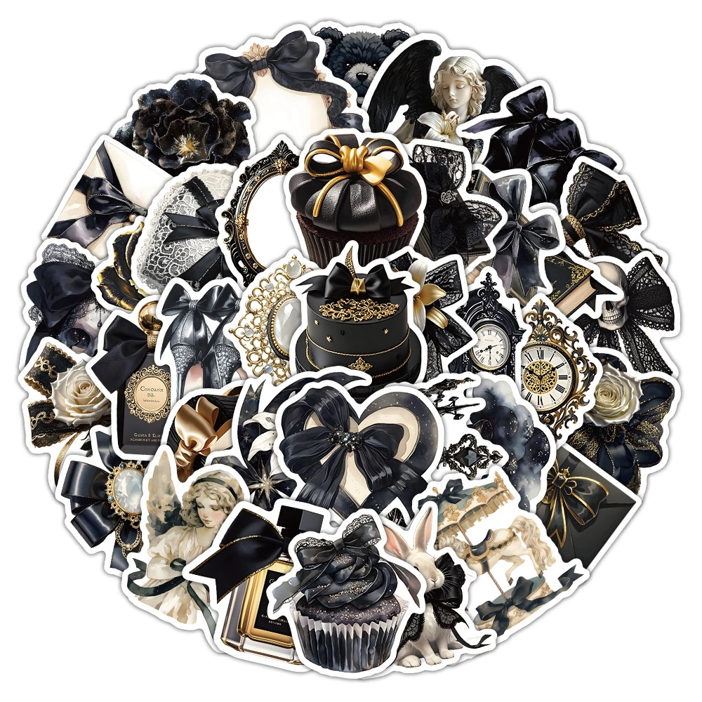 

10/30/53pcs INS Style Cute Black Ribbon Bow Aesthetic Stickers Cartoon Decoration Decals for Motorcycle Helmet Scrapbook Sticker