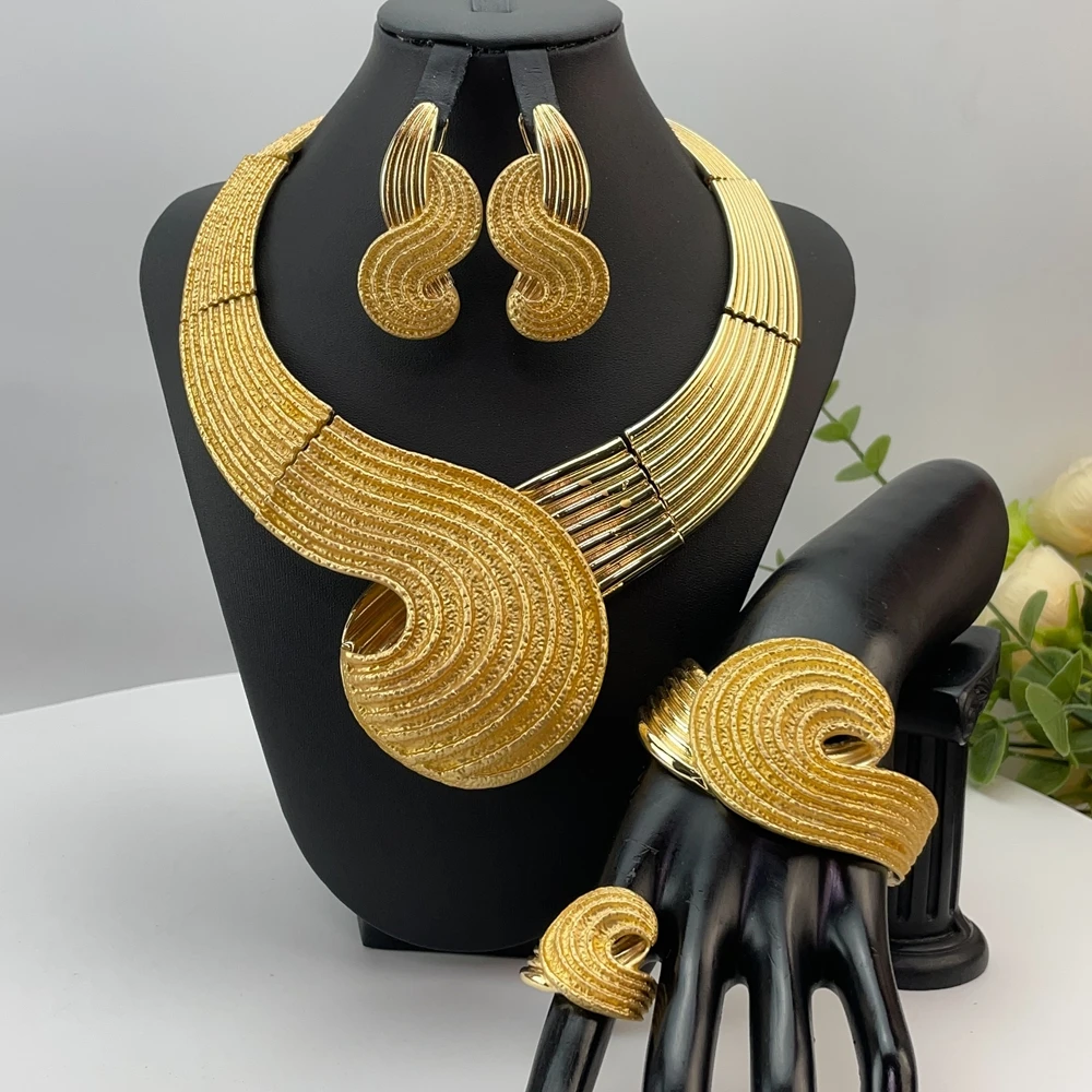 Italian Dubai Simple Style Big Bold Necklace Luxury Quality African Bride Jewelry Set For Women Party Gifts FHK29531