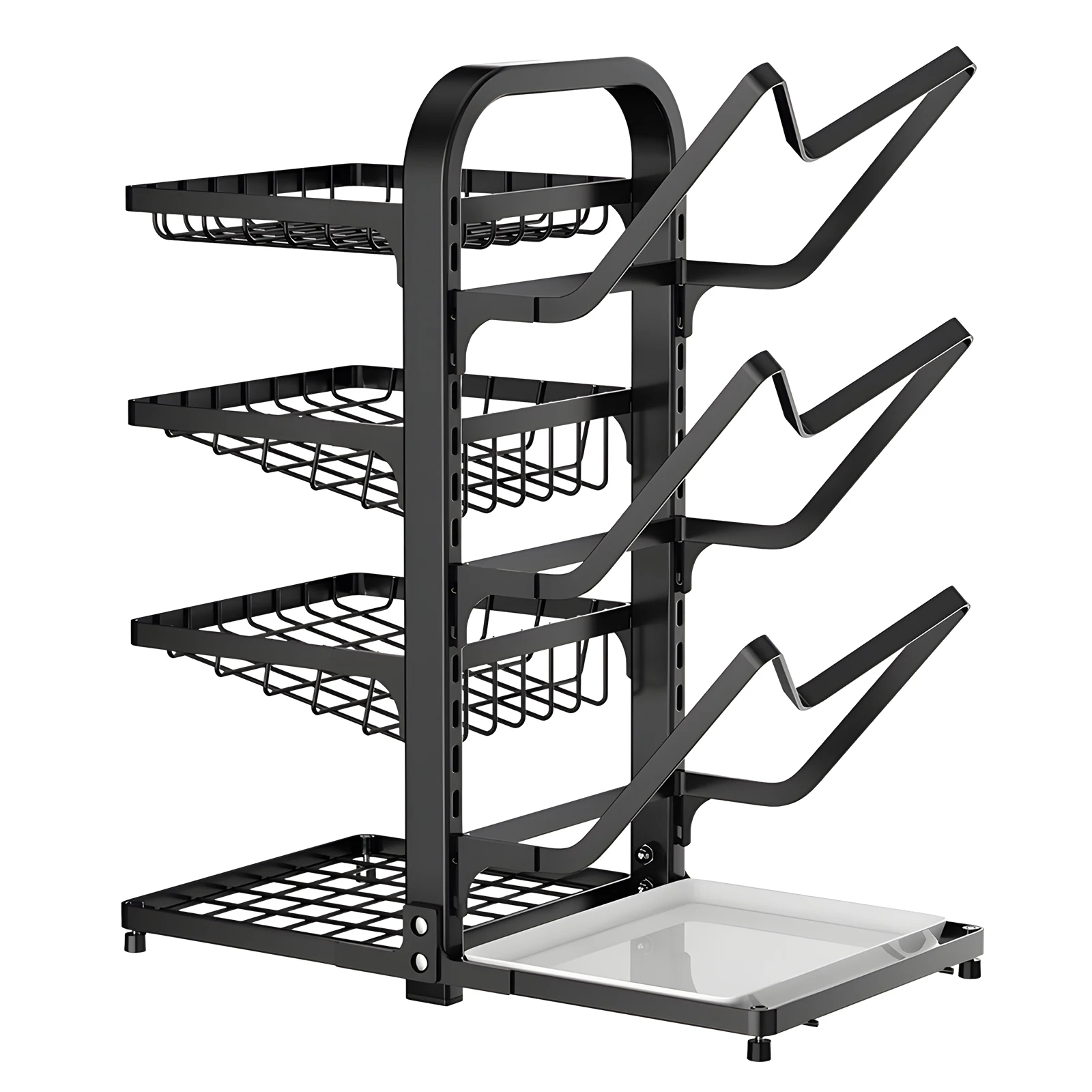 Spice and Pot Cover Rack Carbon Steel 7-Tier Pantry Plates Spice Rack for Cabinet Adjustable Height Multi-Tier Pot Lid Organizer