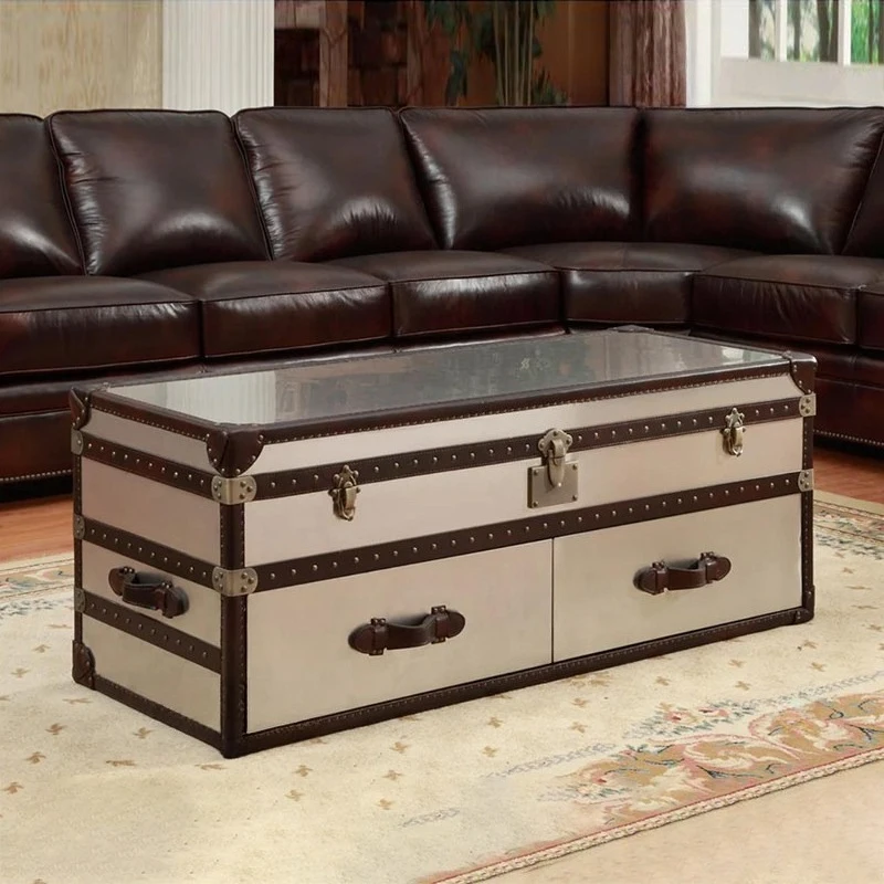 Suitcase luggage table, English-style covered ancient box coffee table, medieval cigar bar tea shop