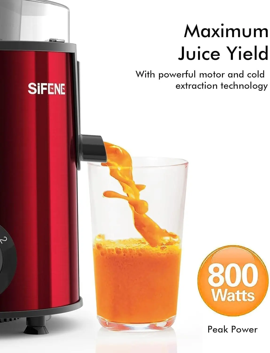 SiFENE 3" Big Mouth Centrifugal Juicer Extractor for Fruits & Vegetables, Compact Juicing Maker, Non-BPA, Easy to Clean, Red image 4