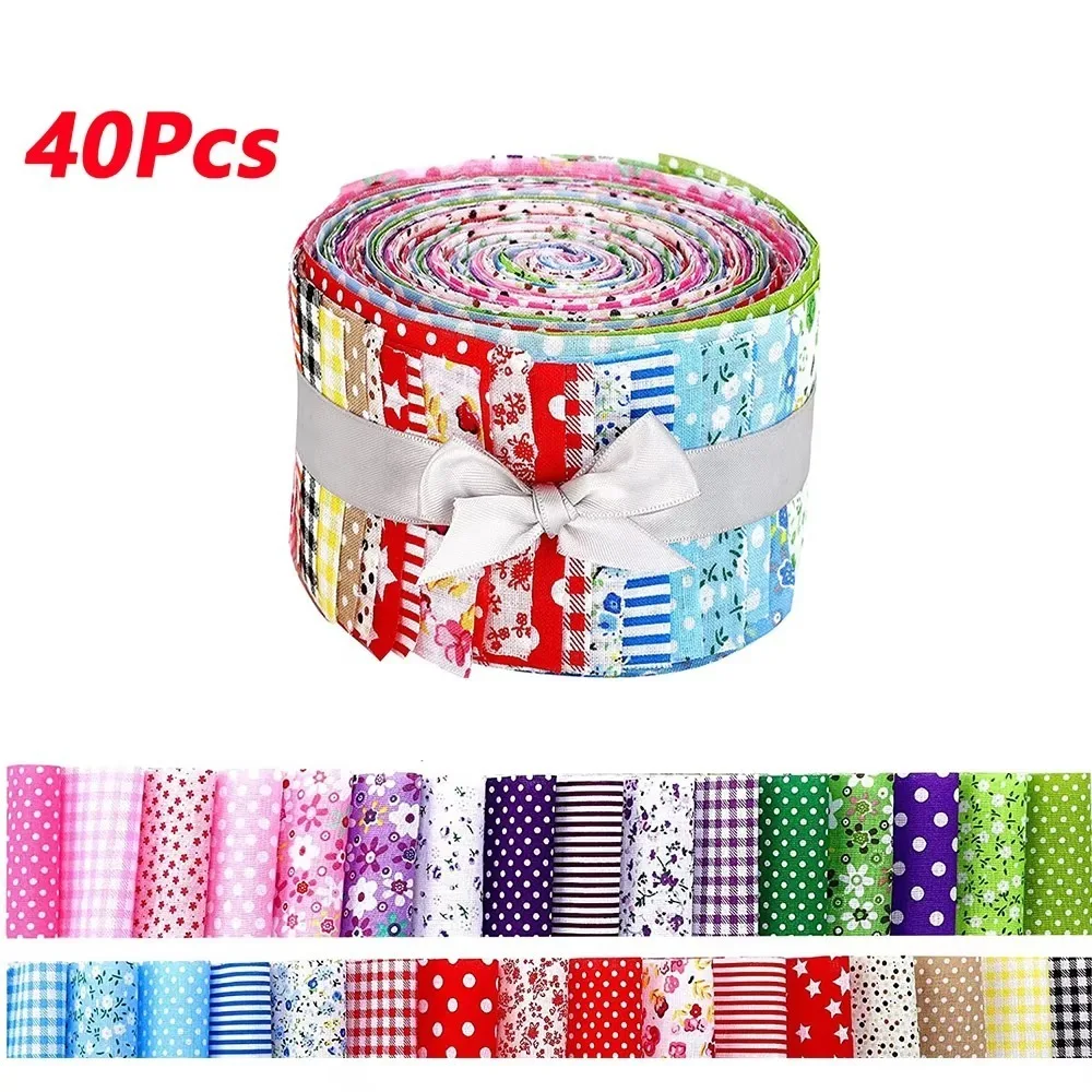 

40Pcs Colorful Printed Precuts Fabric Jelly Rolls Sewing Material 6.5x50CM Patchwork Strips DIY Cotton