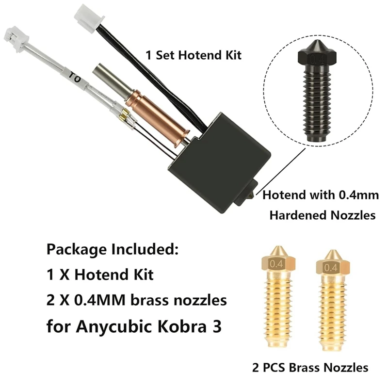 Anycbic Kobra 3 3D 프린터용 핫엔드 키트, 가열 블록 인쇄 헤드, Kobra 3 용 황동 깍지 2 개, 0.4mm