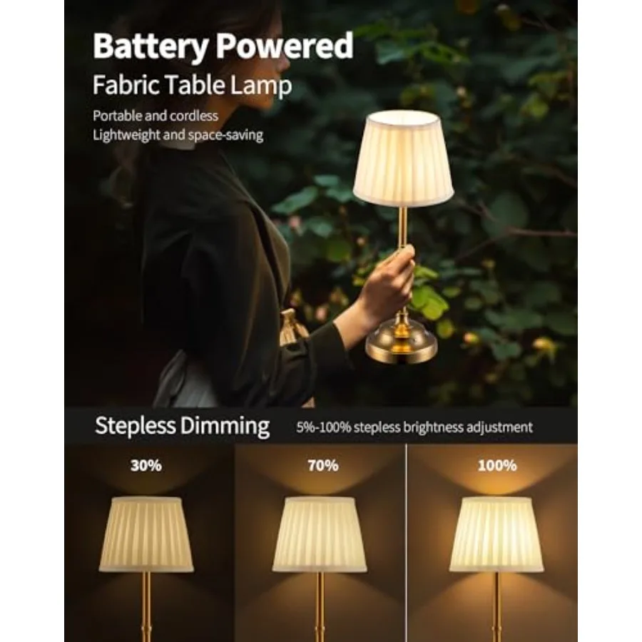 Portables Cordless Table Lamp, Fabric Shade Desk Lamp, 4000mAh Rechargeable Battery Powered Lighting, Dimmable Light for Dining view 4
