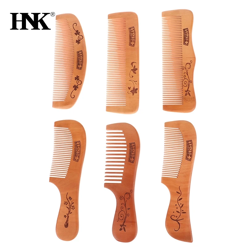 Peach Wood Comb Flower Painted Anti-Static Natural Head Massage Comb Handmade Wooden Hair Comb Hair Styling Tools For Gift