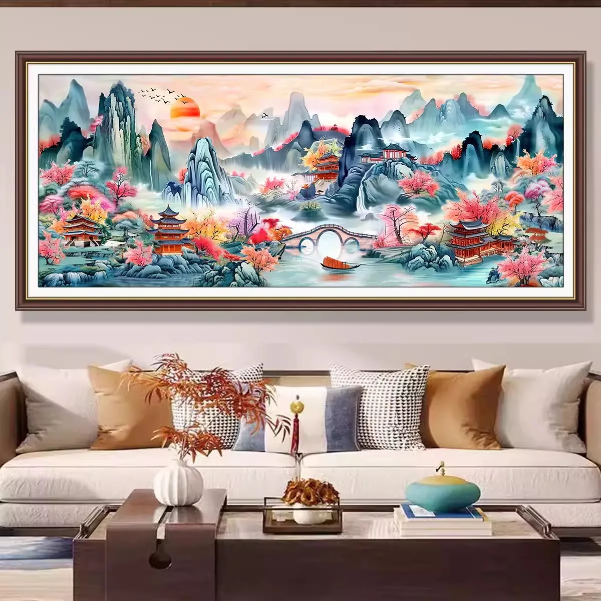 

11ct 195x75cm Wonderland Mountains Embroidery DIY Printed Kits Cross Stitch Thread Needlework Sets Home Decor Crafts