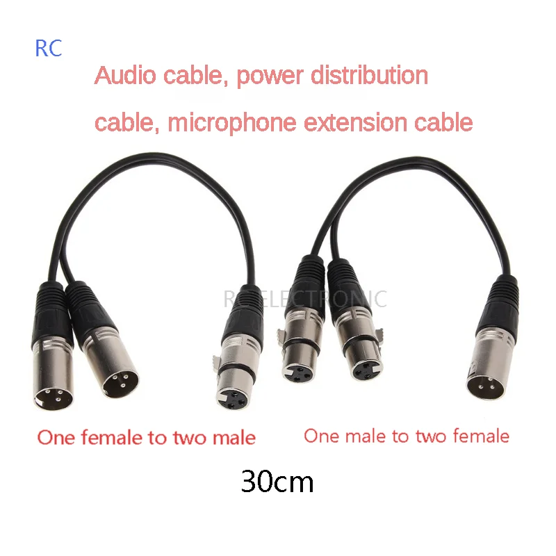 Audio Connection Cable XLR One Female To Two Male，One Mala To Two Female,  3 PIN 30cm , Microphone Cable