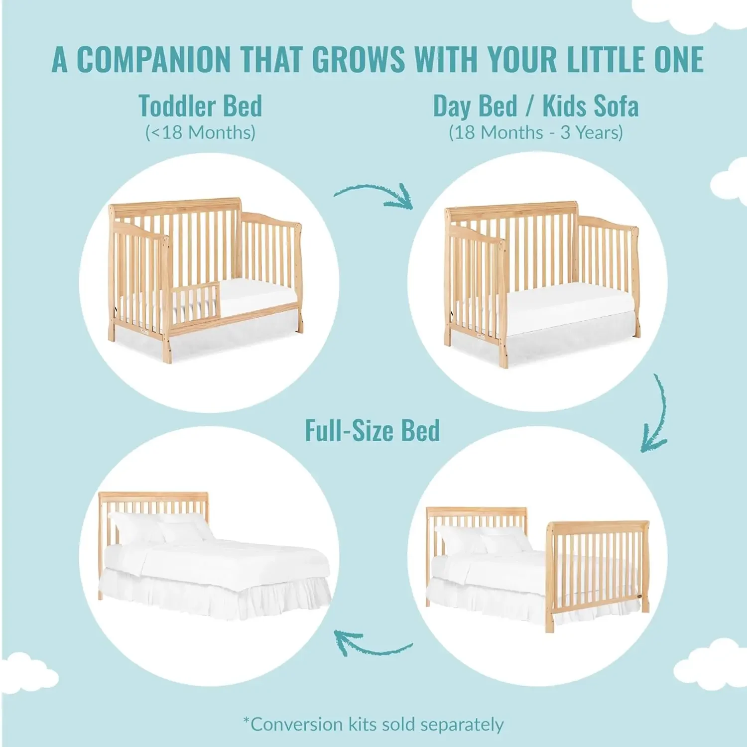 Ashton 4-In-1 Convertible Crib In Natural, Greenguard Gold, JPMA Certified, Non-Toxic Finishes, Features 4 Mattress Height