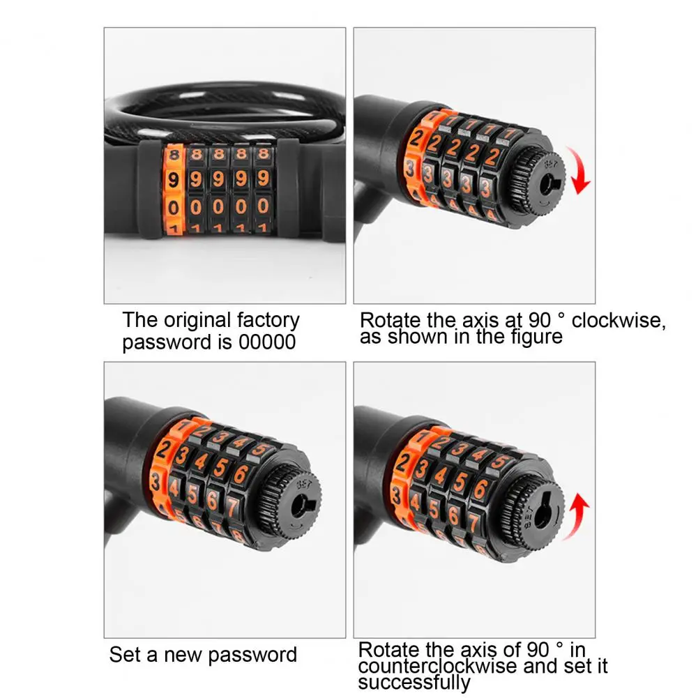 

Combination Lock for Bicycle High Security Bike Lock with Tail Light Heavy-duty Anti-theft Cable 5-digit Re-settable for Bicycle