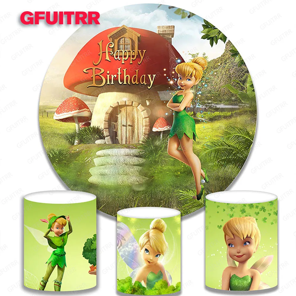 Spring Elf Tinkerbell Princess Round Bacdrop For Girl 1st Happy Birthday Circle Cylinder Covers Photography Background Decor