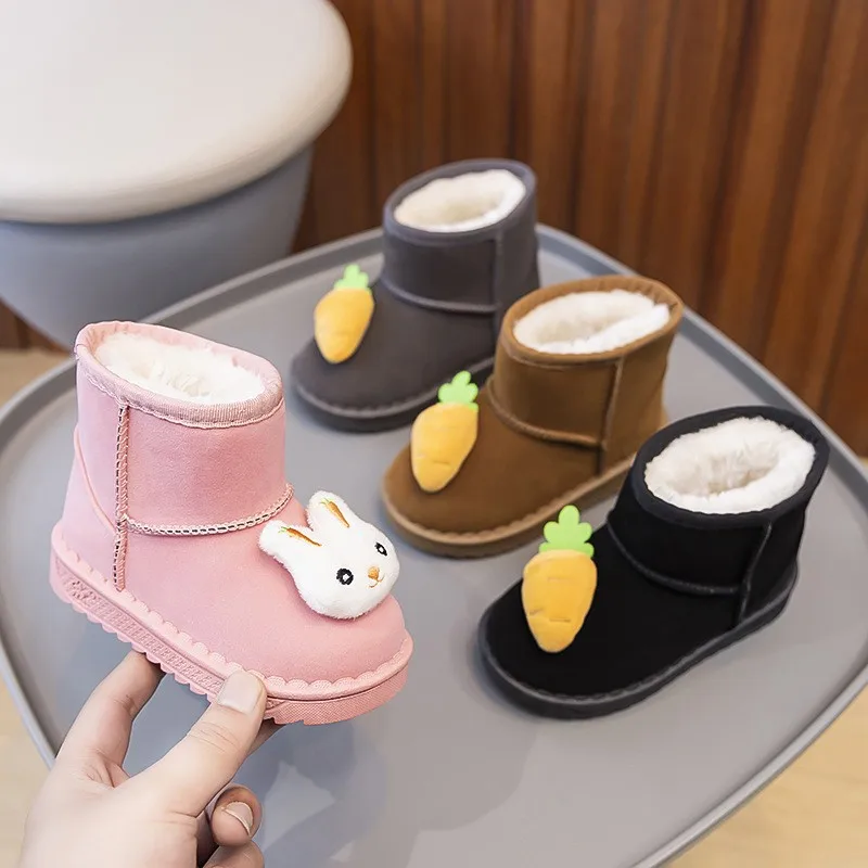 New Kids Fleece Thick Snow Boots Boys Girls Non-Slip Warm Cute Cotton Shoes Baby Soft Sole Casual Boots Children Christmas Gift