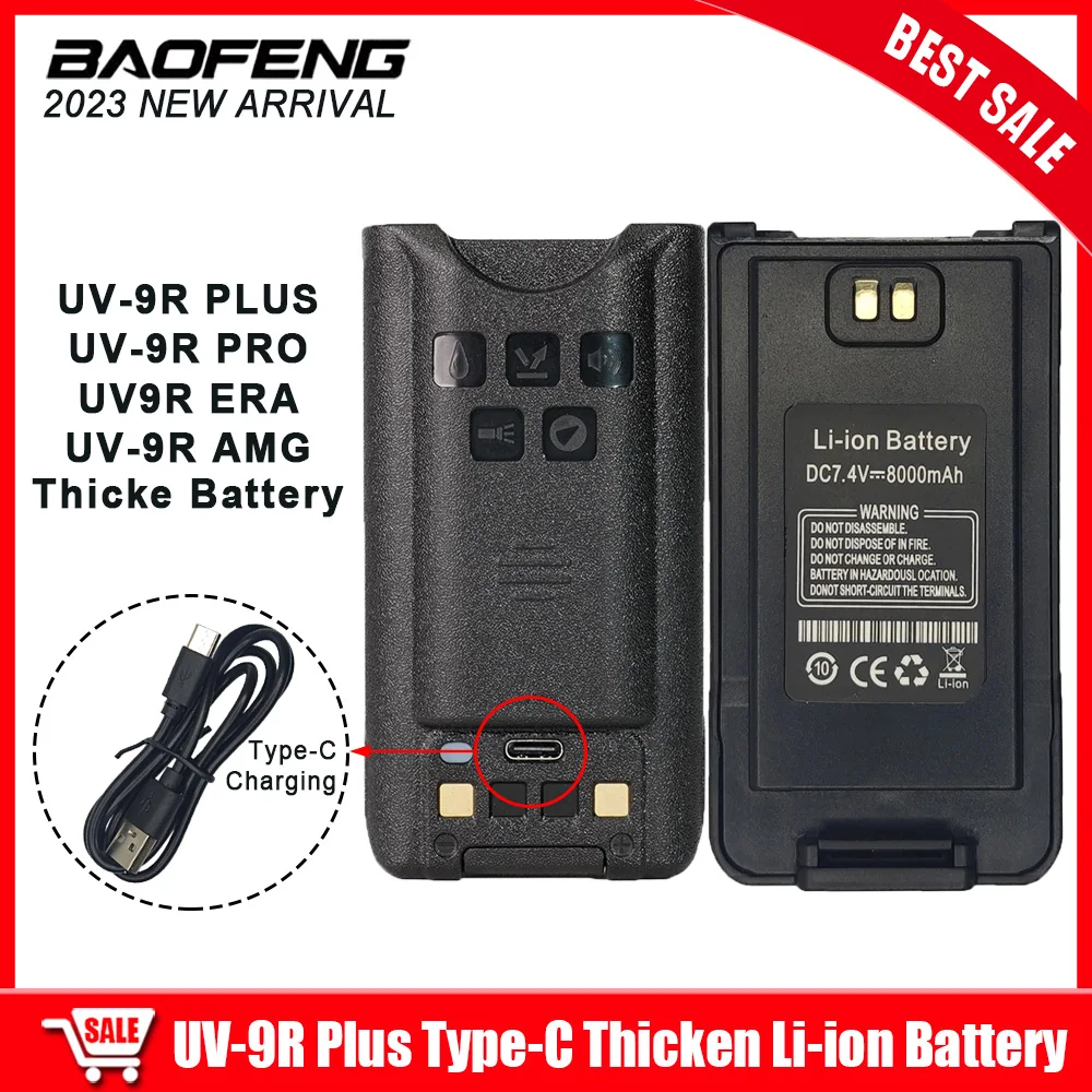 

Аккумулятор Baofeng UV-9R PLUS для раций UV9R Plus UV9RPRO UV9RERA UV9RAMG, литий-ионный аккумулятор с поддержкой Type-C