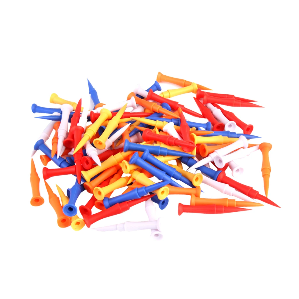 

100 Professional Plastic 3-Step Castle Golf Tee Tees 75mm Assorted Colours