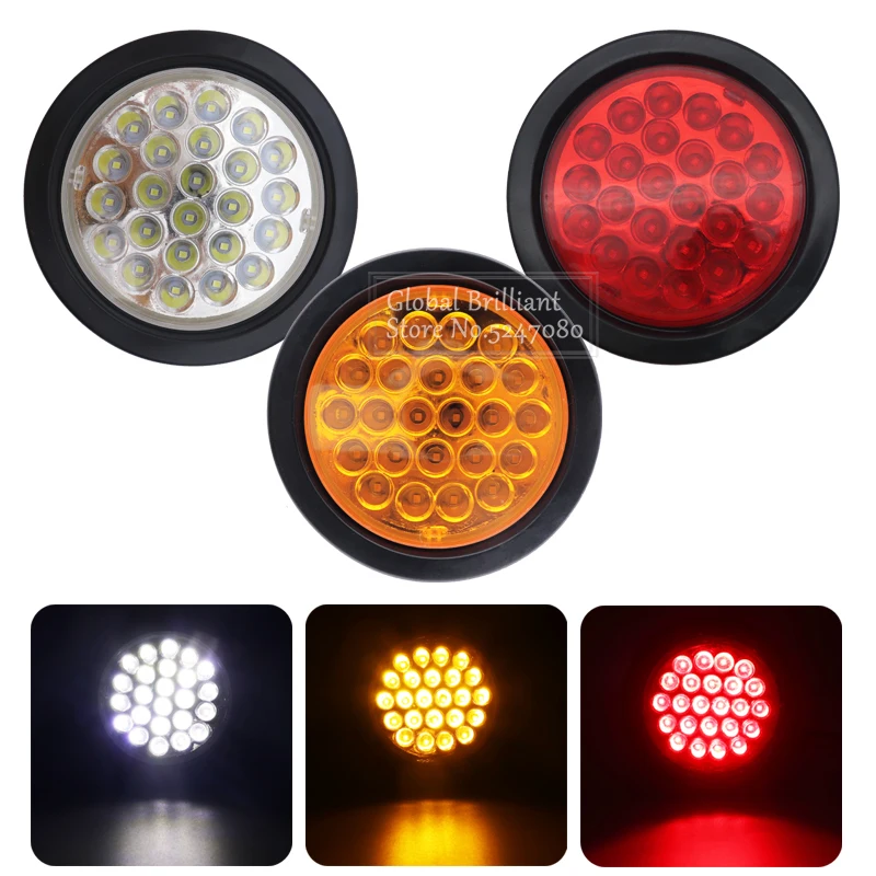 24V Car Truck Trailer Round Rear Tail Lights Turn Singal Light Reflector Brake Stop Side Marker Warning Lights Red Yellow White