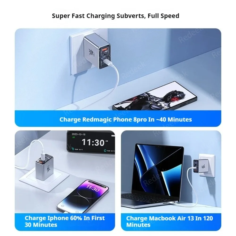 Original Nubia redmagic 80W GaN Phone Tablet Charger 3 Ports USB-C/A PD super Fast Charging For iPhone samsung Xiaomi Huawei Mac