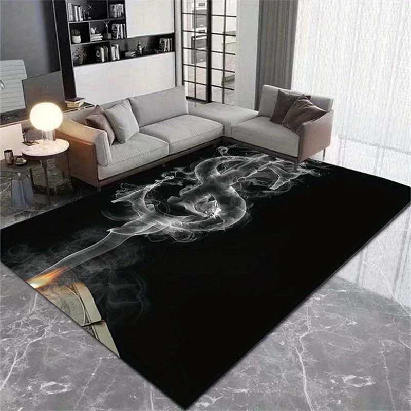Black Smoke Print Rug - 100% Polyester Non-Slip Washable Rectangle Mat for Office Home Indoor Outdoor Modern Decor