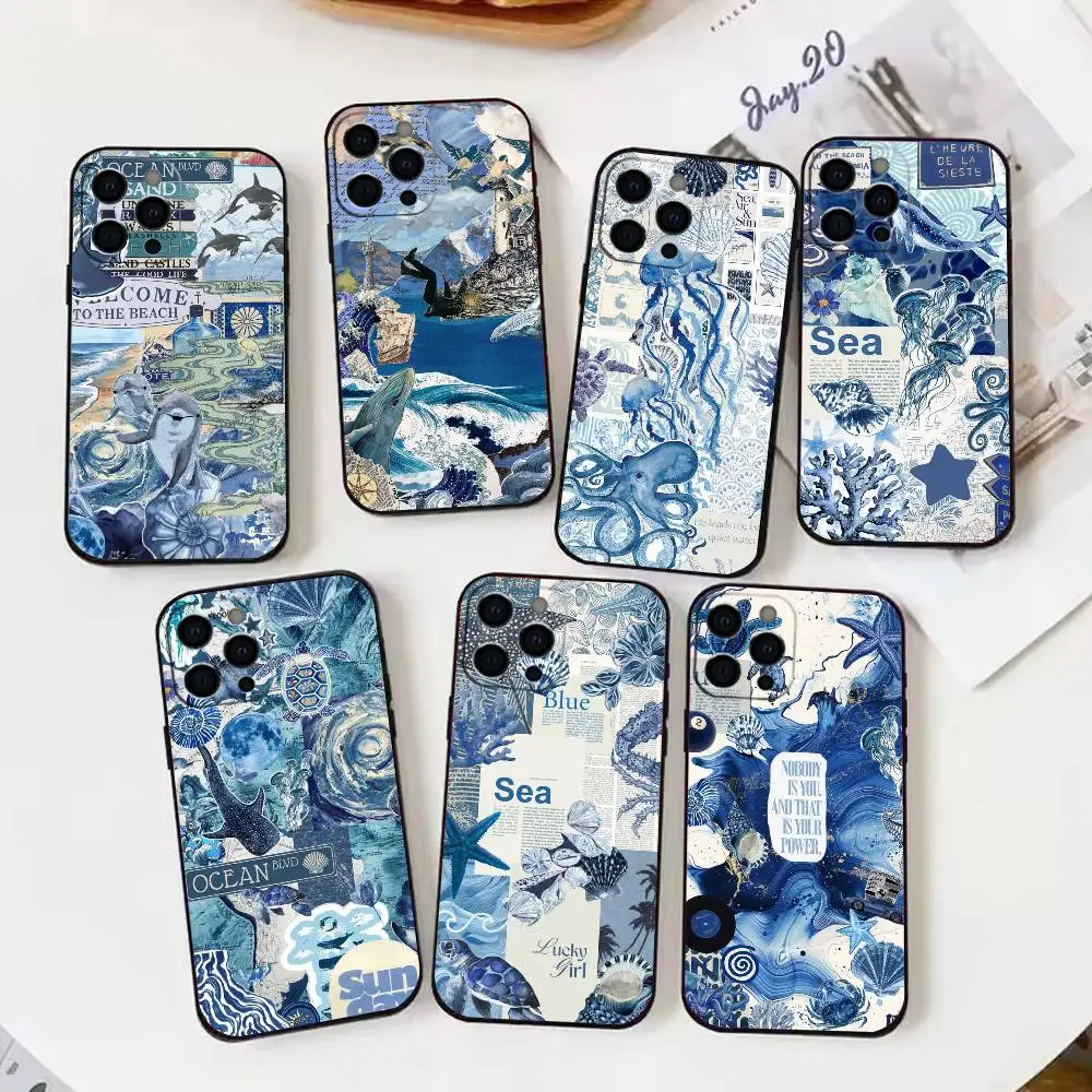 

Blue Ocean Phone Case For iPhone 17,16,15,14,13,12,11 Plus,Pro Max,XS,Soft Silicone Black Cover