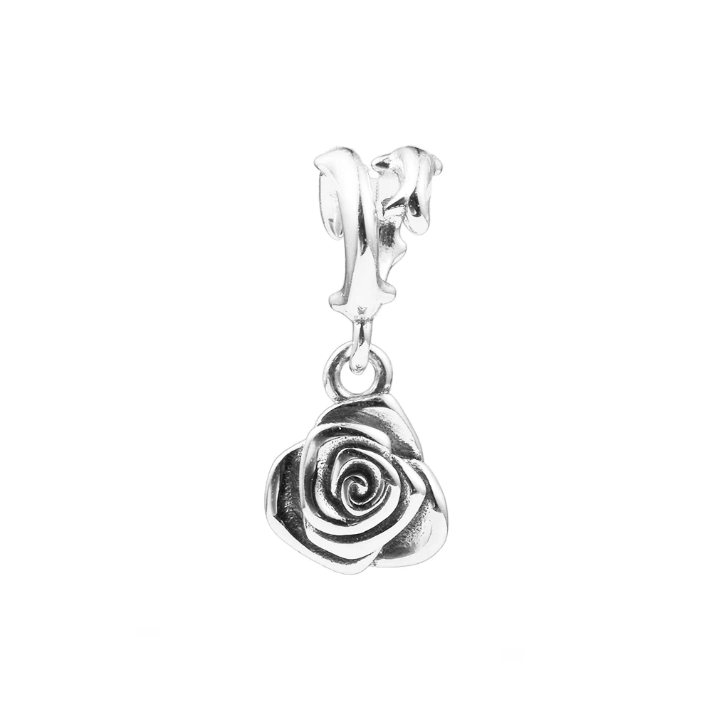 

Wholesale Rose in Bloom Dangle Charm Crystals Wedding Anniversary Mother Kids 100% Real Silver Sterling Beads For Jewelry Making