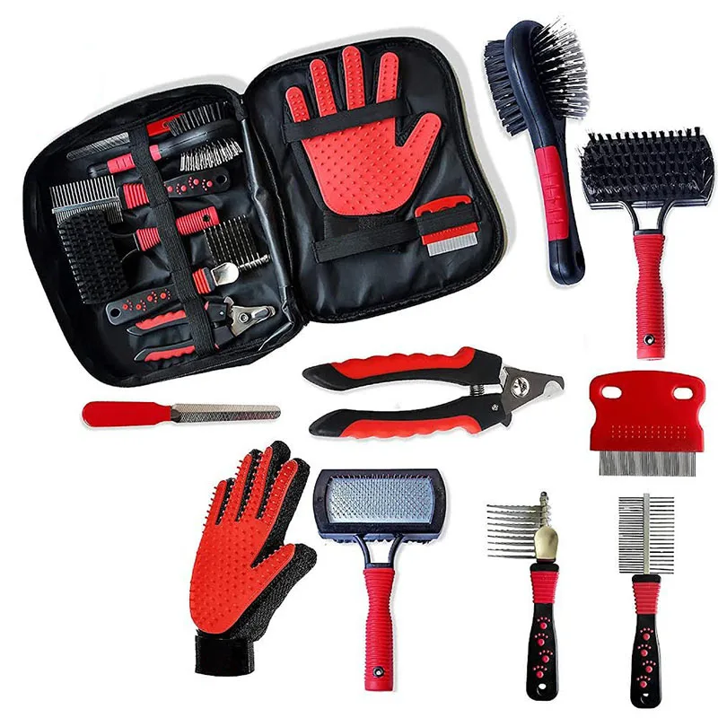 

9 in 1 Complete Professional Dog grooming Kit Dog Slicker Brush Pets Combs and Nail Scissors Pet Dog Grooming Tools Set