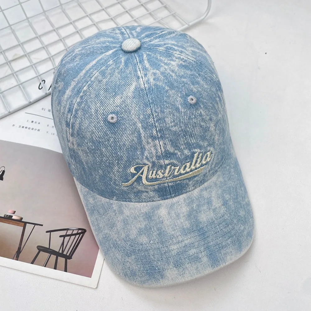 

Korean Style Denim Baseball Cap Adjustable Cotton Letter Embroidery Peaked Cap Wide Brim Sunscreen Casual Duckbill Hat Men