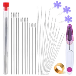 KRABALL Beading Needles Set with Central Opening Curved Steel Needles For Bead Straight Beaded Needle Sewing  Accessories