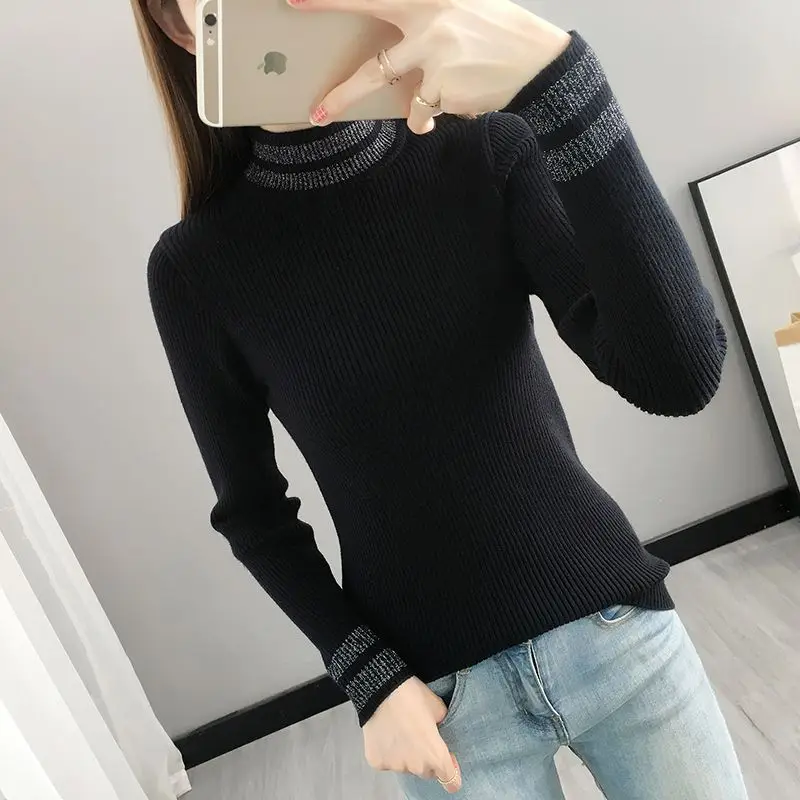 Half High Collar Autumn Winter Screw Thread Solid Color Pullover Sweater Knitted Women's Clothing Casual Korean All-match Tops