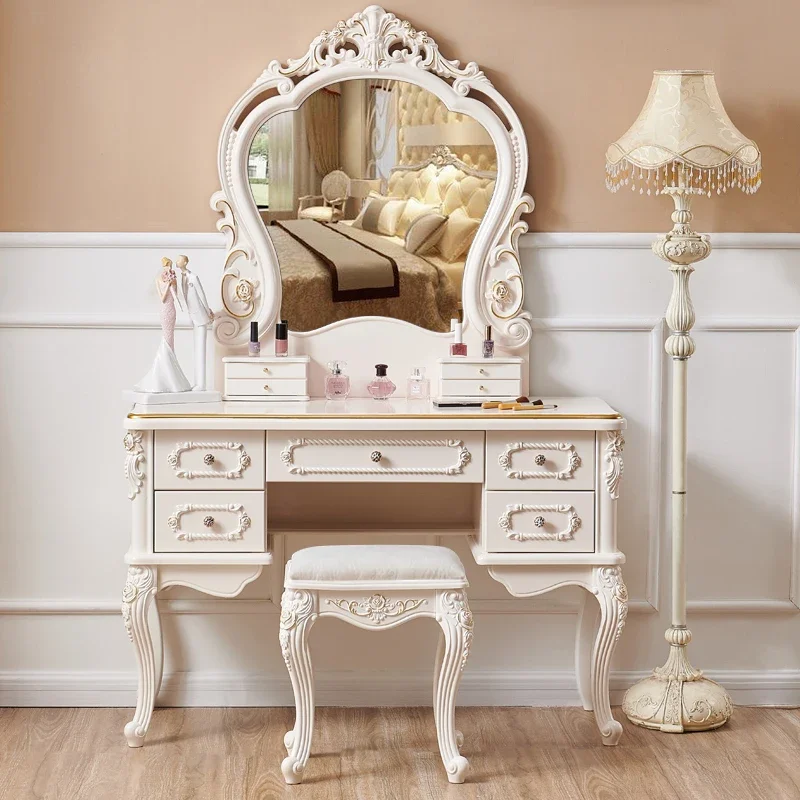 Vintage White Vanity Table Premium Mirror Storage Makeup Vanity Table Luxury Chair Vanitys Para Maquillaje Bedroom Furniture