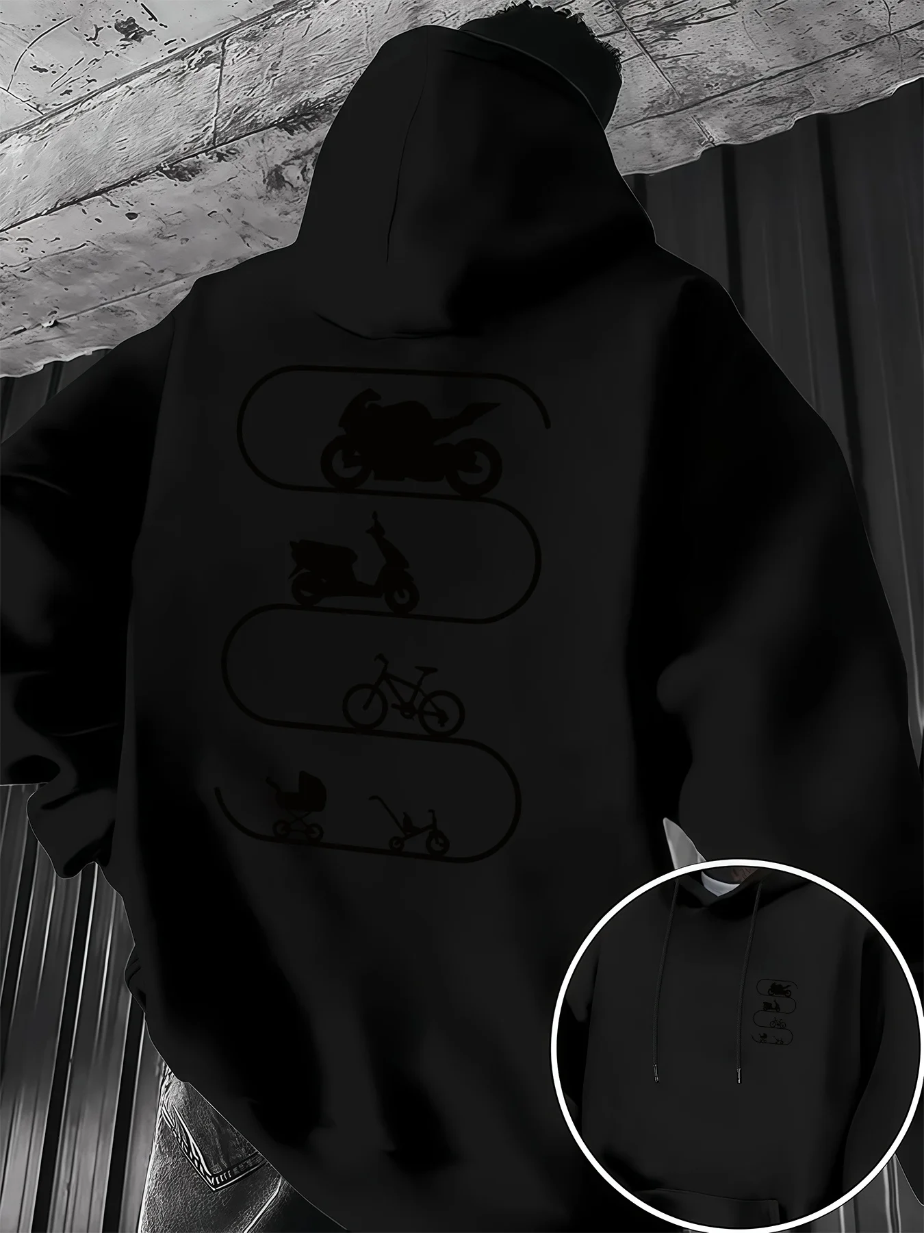 Mens preppyCasualSports Hoodie Motorcycle print Trendy essentials Daily hip hop Streetwear LooseAutumn winter motorcycle hoodie.