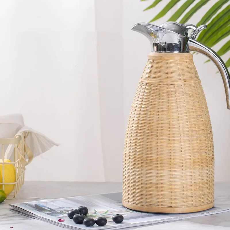 Water Bottle Large Capacity Household Tea Set Thermal Jug Stainless Steel Thermos Handmade Bamboo Weaving Coffee Pot Thermo Pot