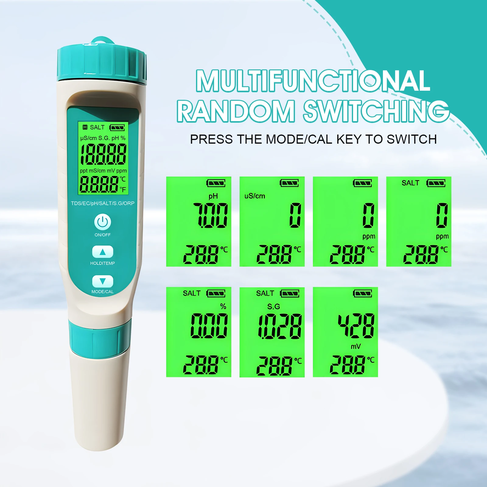 7-in-1 Water Quality Test Pen for Pools, Drinking Water And Aquariums PH Value Salinity Value Quality Testing Analyzer Gauge