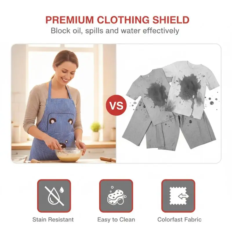 Cute Bear Striped Apron Oil Resistant Neck Hanging Sleeveless with Deep Pocket for Home Kitchen Grilling Household Use
