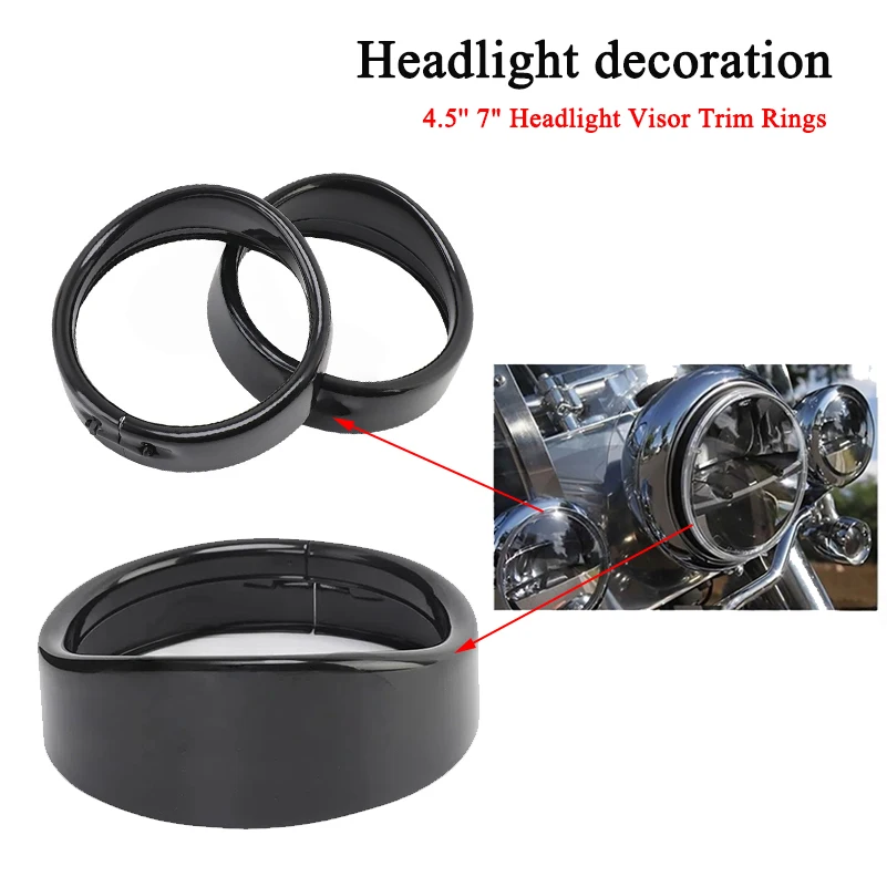 Motorcycle 7" Headlight Ring Bezel Visor 4.5" Fog Light Lamp Trim Cover assembly For Harley Touring Road