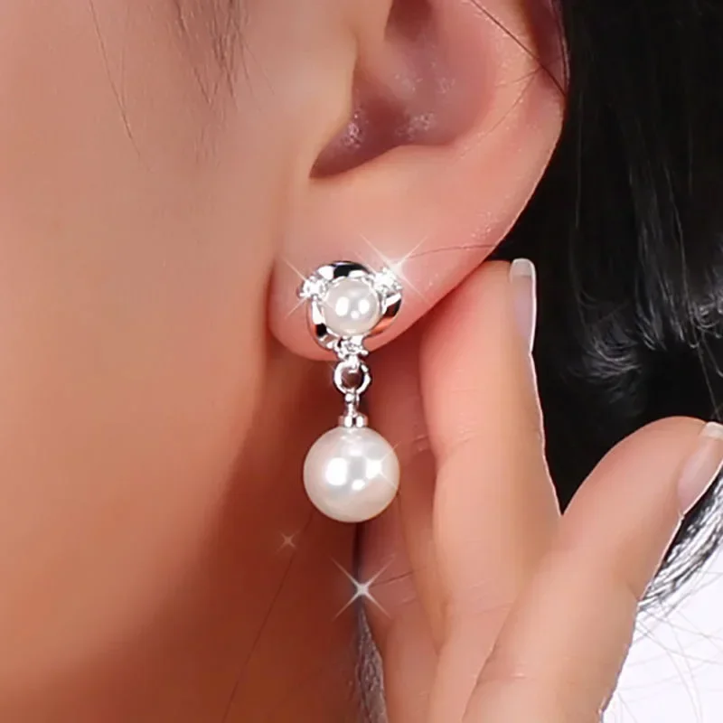 Double Pearl Gold Silver Color Pendant Earrings Antiallergic Ear Pin Women Gift Jewelry Windmill Spiral Earrings Drop Shipping