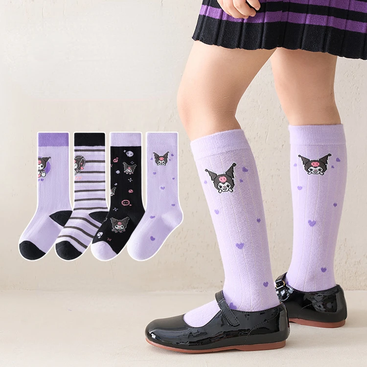 

4Pcs Kawaii Children Socks Cinnamoroll Kuromi Cartoon Anime Cute Medium Length Sport Comfortable Stockings Socks Toys