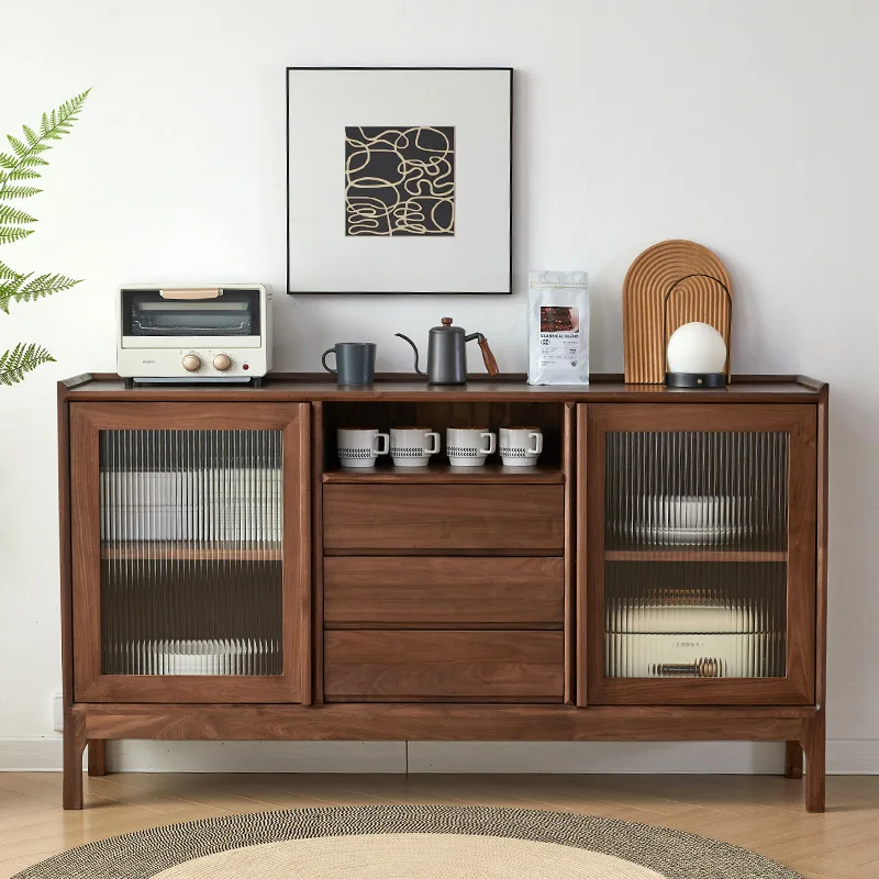 Black walnut solid wood sideboard, pantry cabinet, modern simple storage storage sideboard