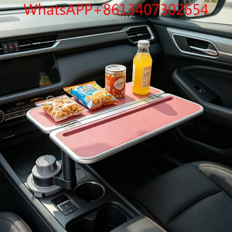 Car seat, center console folding car tray table 360 ° rotating tri-fold food tray with mirror (1pcs)