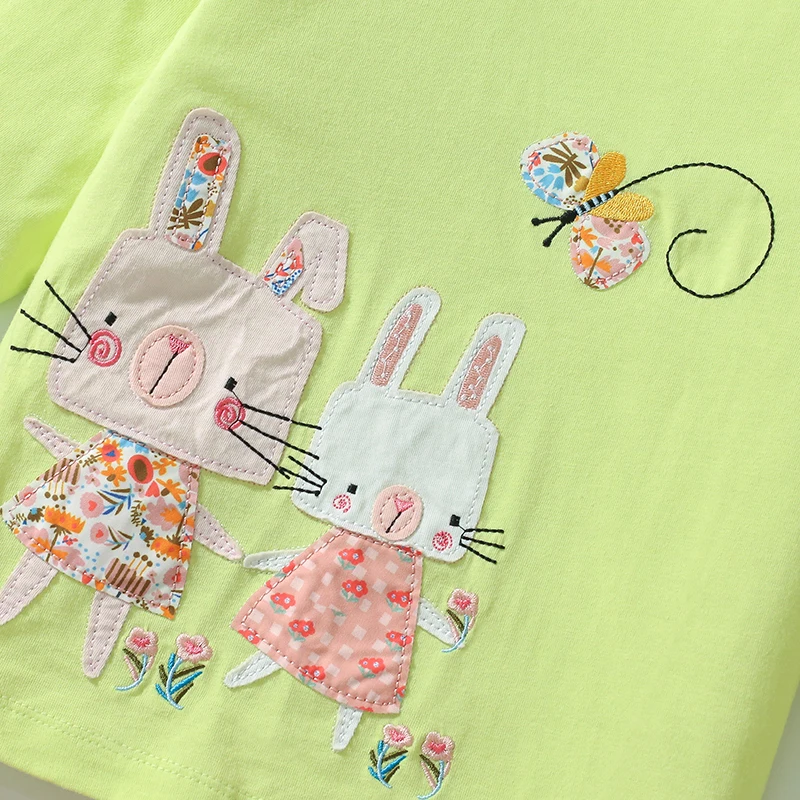 Little Maven 2024 Autumn Spring Tops Kids Clothes Children\'s Clothing Baby Girls Embroidered Cartoon Rabbits T-shirts Cotton