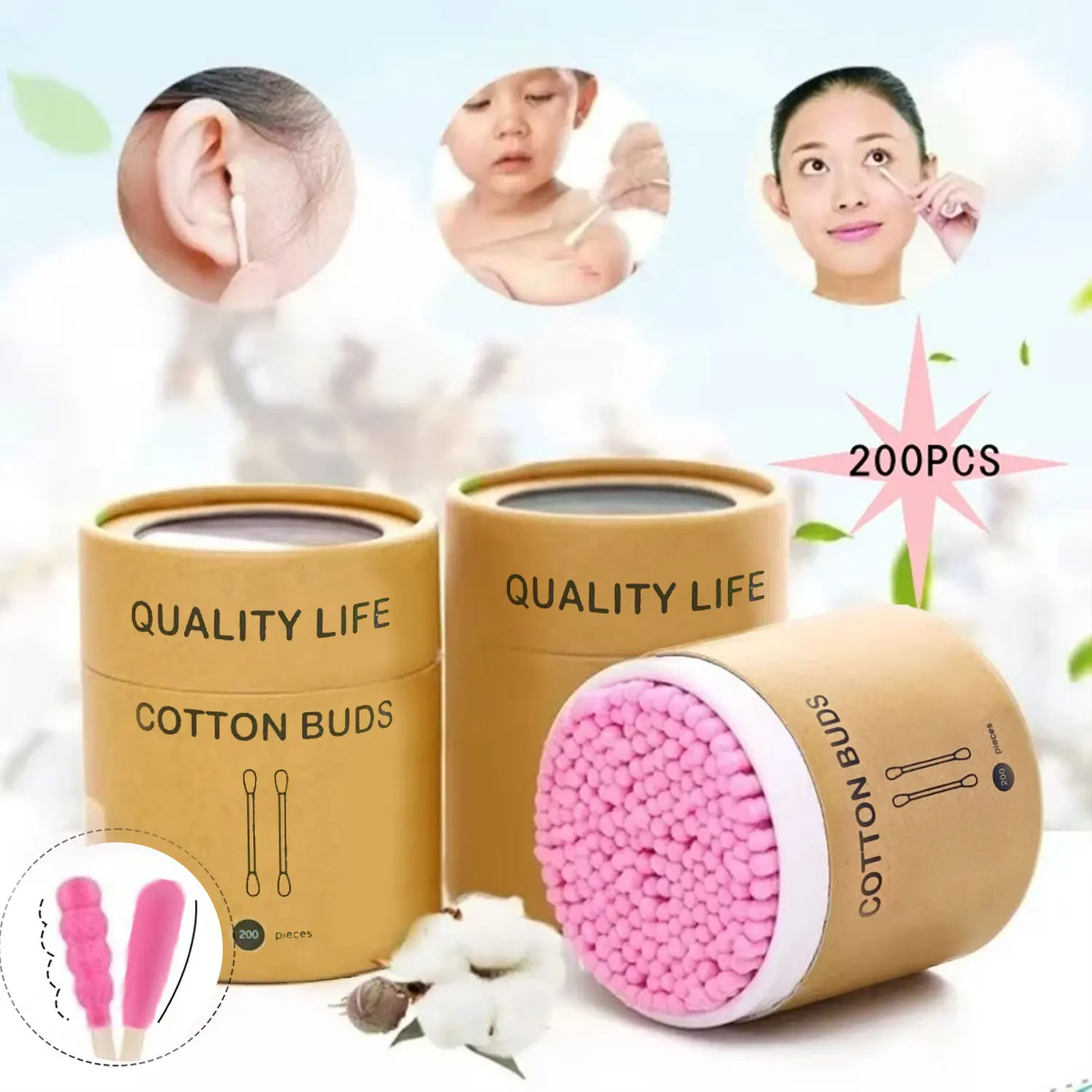 200pcs/Box Bamboo Cotton Swab Wood Sticks Soft Cotton Buds cleaning of ears Tampons Microbrush Cotonete pampons health beauty